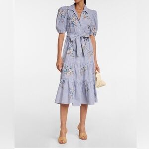 Veronica Beard Blue Tiered Puff Sleeve Midi Dress